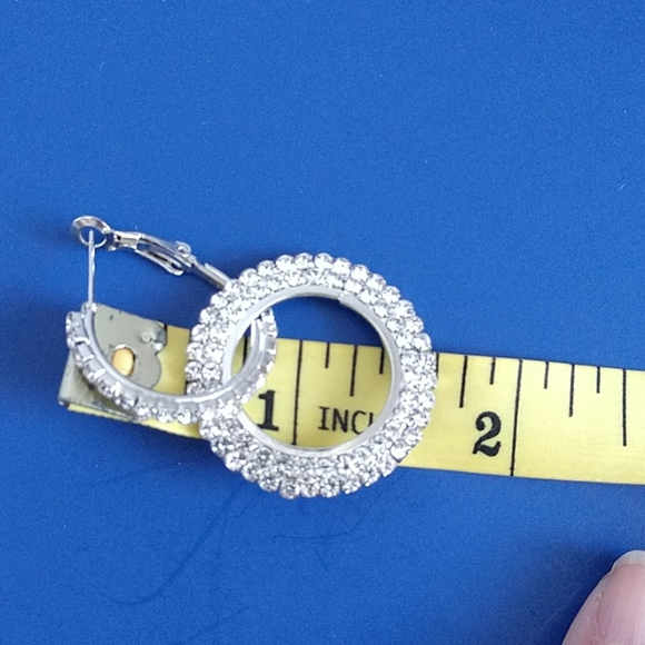 New Rhinestone Double Hoop Dangle Earrings - Picture 9 of 9